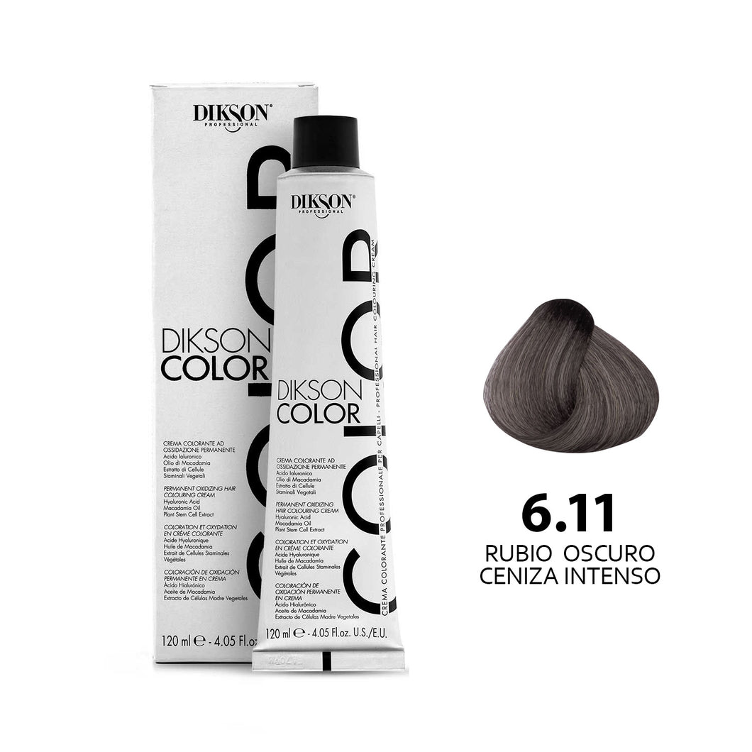 TINTE PARA CABELLO COLOR RUBIO OSCURO CENIZA INTENSO 6.11 DIKSON PROFESSIONAL
