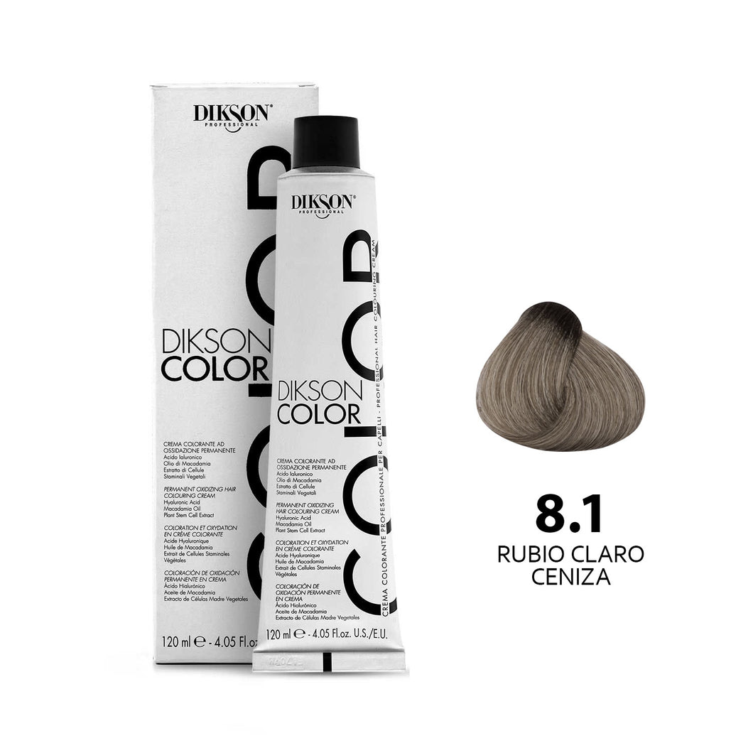 TINTE PARA CABELLO COLOR RUBIO CLARO CENIZA 8.1 DIKSON PROFESSIONAL