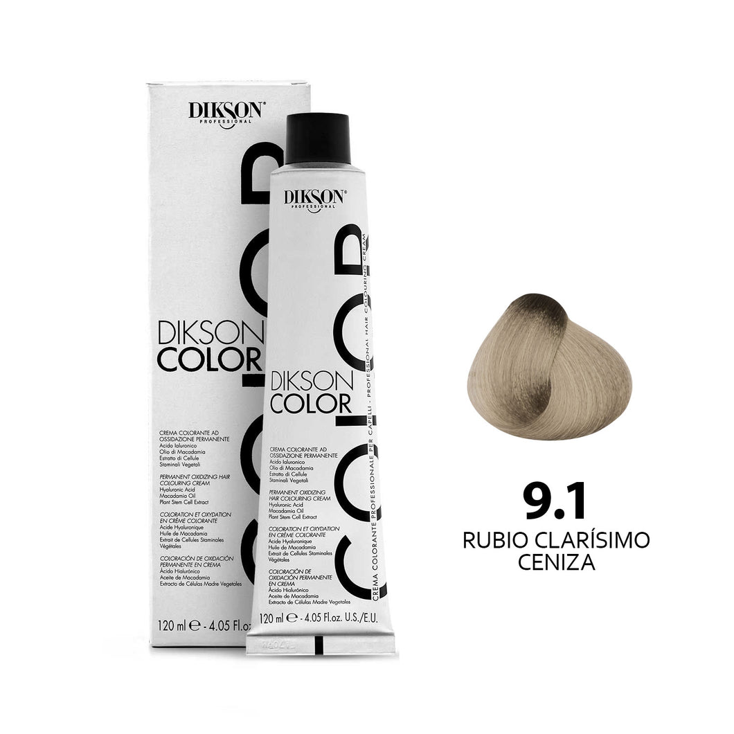 TINTE PARA CABELLO COLOR RUBIO CLARÍSIMO CENIZA 9.1 DIKSON PROFESSIONAL